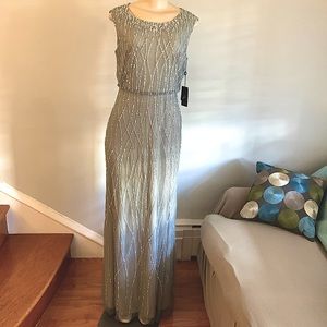 •Adrianna Papell• slate, beaded, blouson, sleeveless gown